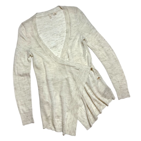 Anthropologie Sparrow Pemaquid Beige Knit Long Sleeve Drape Wrap Cardigan Small - Picture 11 of 13